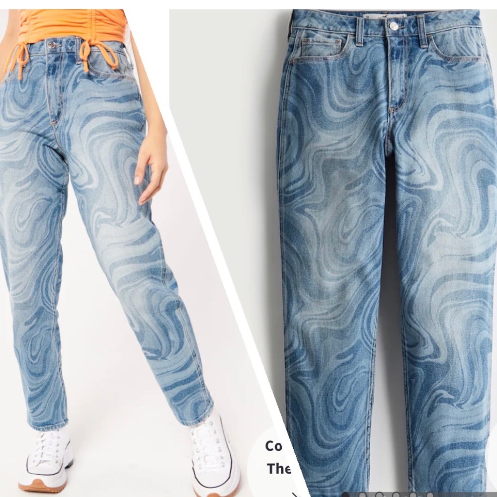 CURVY HIGH-RISE DARK WASH MARBLE MOM JEANS